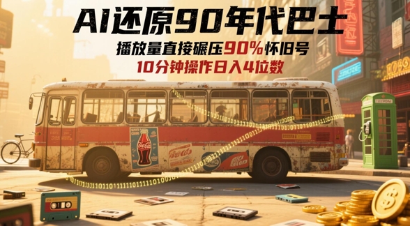 AI复原90时代大巴，一帧就要70后泪奔，播放率立即辗压90%复古号，每日实际操作十分钟，日入四位数