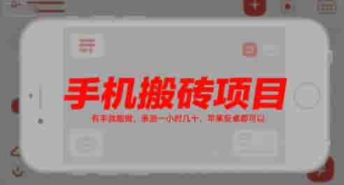 手机搬砖项目，有手就能做，亲测一小时几十，苹果安卓都可以