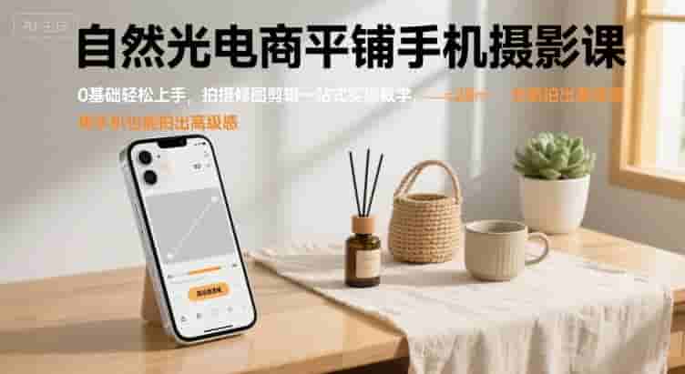 自然光电商平铺手机摄影课，0基础轻松上手，拍摄修图剪辑一站式实操教学，用手机也能拍出高级感
