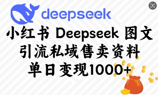 小红书的Deepseek图文并茂引流方法公域出售材料，单日转现好几张
