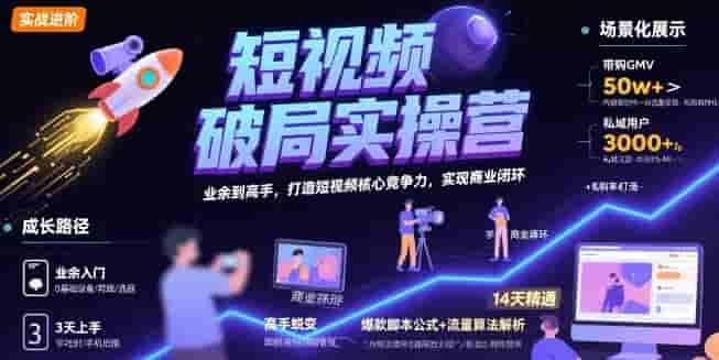 短视频破局实操营，业余到高手，打造短视频核心竞争力，实现商业闭环