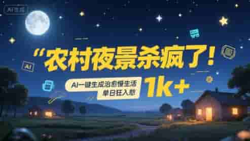 农村夜景杀疯了！AI一键生成治愈系慢生活，单日狂入1k+