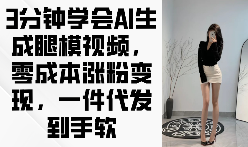 （14537期）3min懂得AI形成腿模视频，零成本增粉转现，一件代发到手软