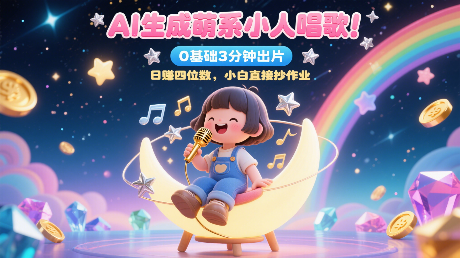 AI形成呆萌奸险小人喝歌！0基本3min出菲林，28个作品增粉9万，日赚四位数，新手立即写作业