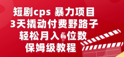 短剧剧本cps暴力行为新项目，3天撬起付钱歪门邪道，有些人悄悄月入五位数，家庭保姆级实例教程