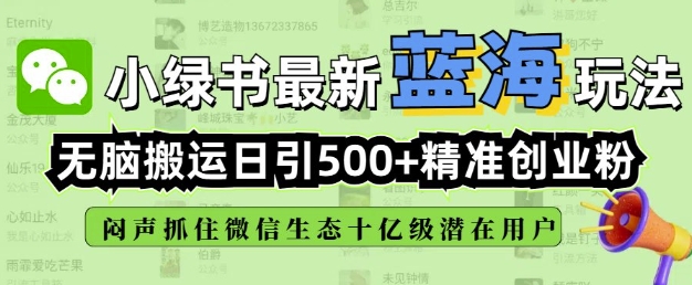 小绿书没脑子运送引流方法，自动式日引500精确自主创业粉，微信生态圈内又一个闷声发财的好机会