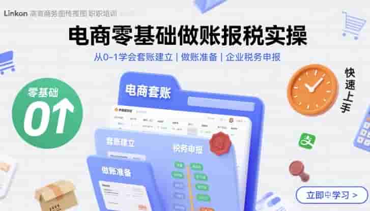 电商零基础做账报税实操快速上手，从0-1学会套账建立，做账准备，企业税务申报