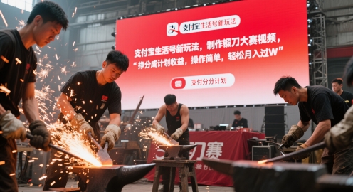 支付宝生活号新模式，制做锻刀大赛短视频，挣分为方案盈利，使用方便，轻轻松松月入了W