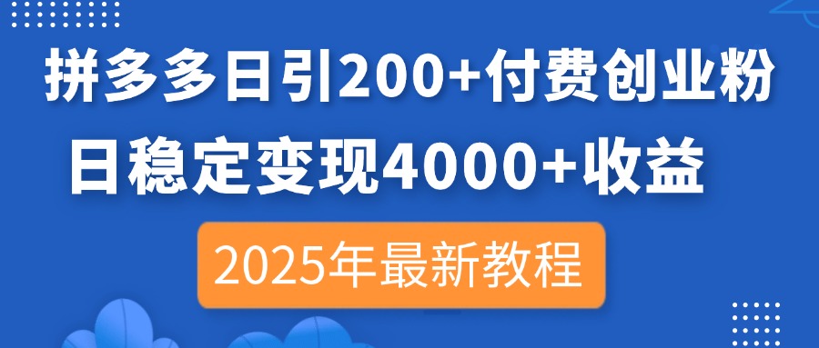 （14217期）拼多多平台日引200 付钱自主创业粉，日平稳转现4000 盈利，2025年全新实例教程