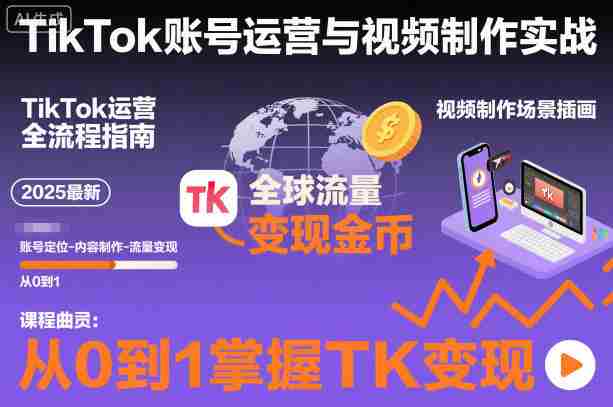 2025最新TikTok账号运营与视频制作实战全流程，从0到1掌握TK变现（含11月最新TK搬运技术）