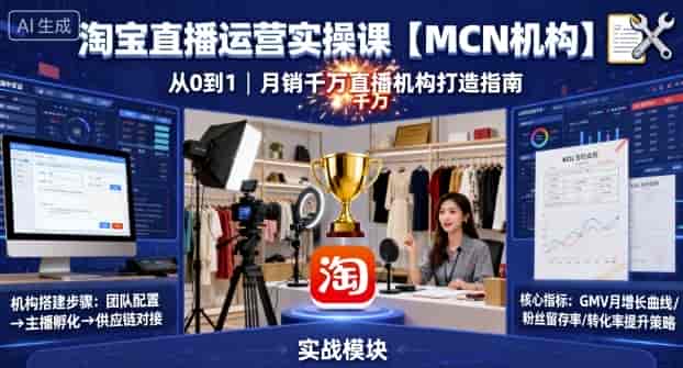 淘宝直播运营实操课【MCN机构】，从0到1做一家月销千W的直播机构