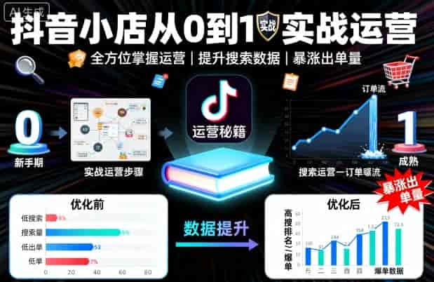抖音小店从0到1实战运营，帮你全方位掌握小店运营，提升搜索数据与出单量