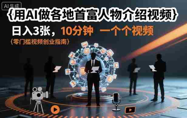 用AI做各地首富人物介绍视频，日入3张，10分钟一个视频