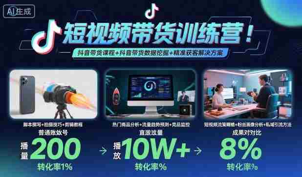 短视频带货训练营，抖音带货课程+抖音带货数据挖掘+精准获客解决方案