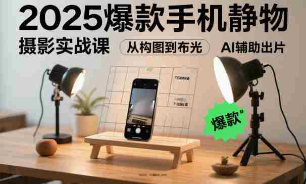 2025爆款手机静物摄影实战课，从构图到布光，不用贵设备，AI辅助出片