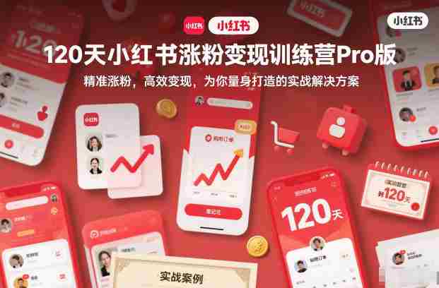 120天小红书涨粉变现训练营Pro版，?精准涨粉，高效变现?，为你量身打造的实战解决方案
