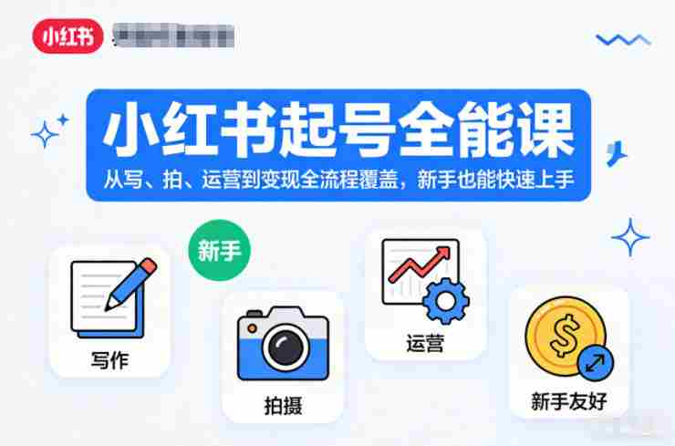 小红书起号全能课，从写、拍、运营到变现全流程覆盖，新手也能快速上手