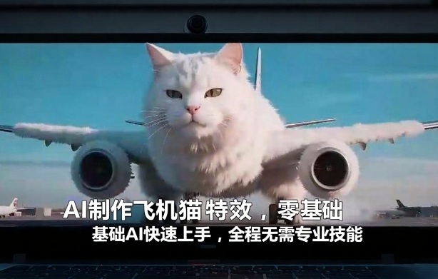 AI制作飞机猫特效，零基础AI快速上手，全程无需专业技能